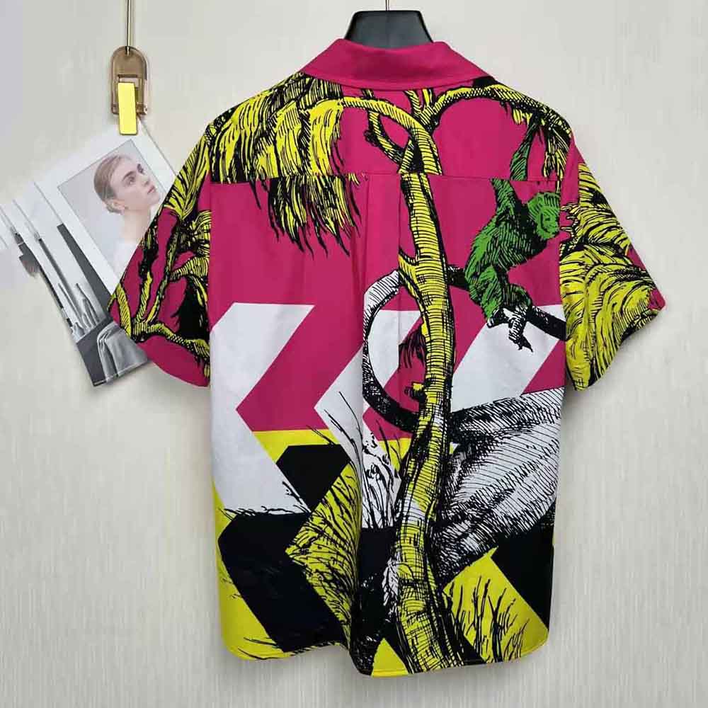 Dior Women Short-Sleeved Blouse Pink Cotton Poplin with Multicolor D-Tiger Pop Motif