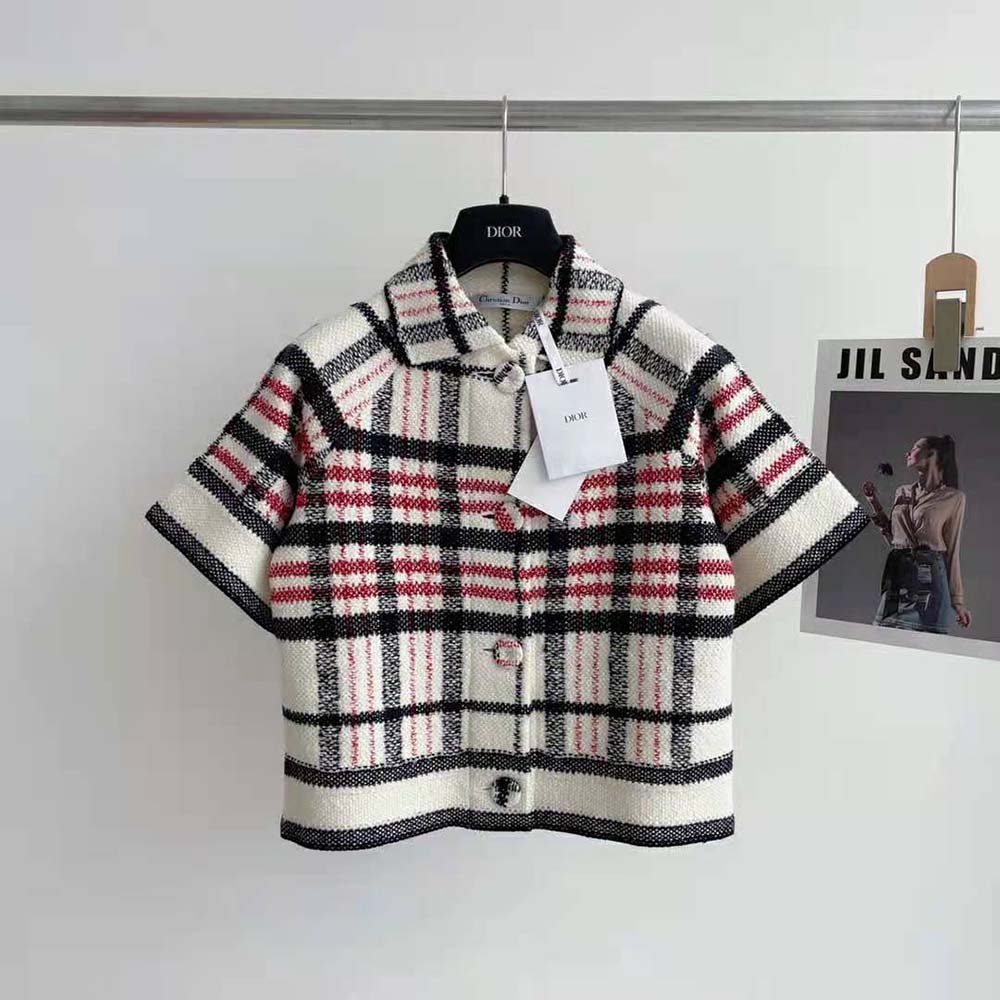 Dior Women Short-Sleeved Jacket Tricolor Check N Dior Technical Cotton and Wool Knit