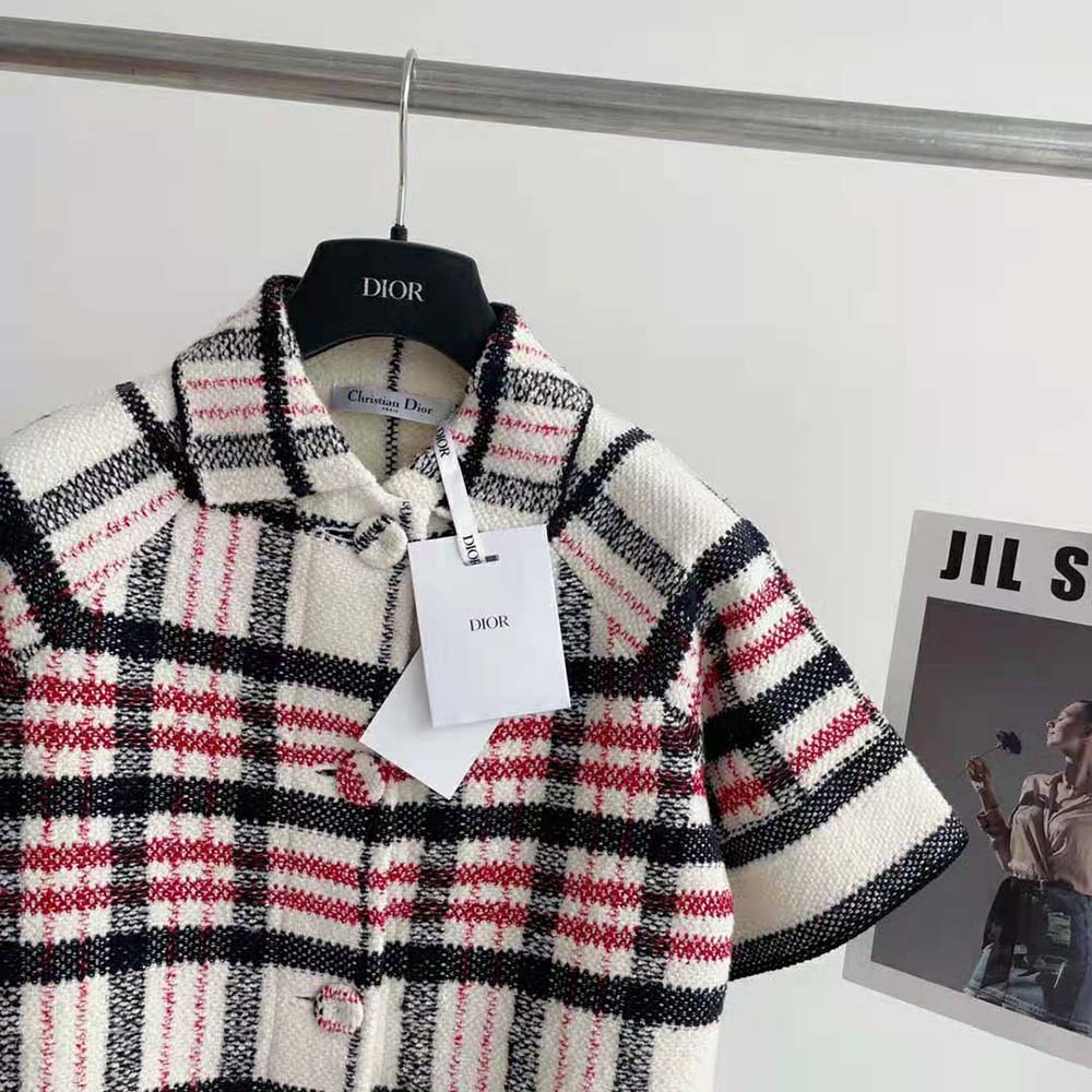 Dior Women Short-Sleeved Jacket Tricolor Check N Dior Technical Cotton and Wool Knit