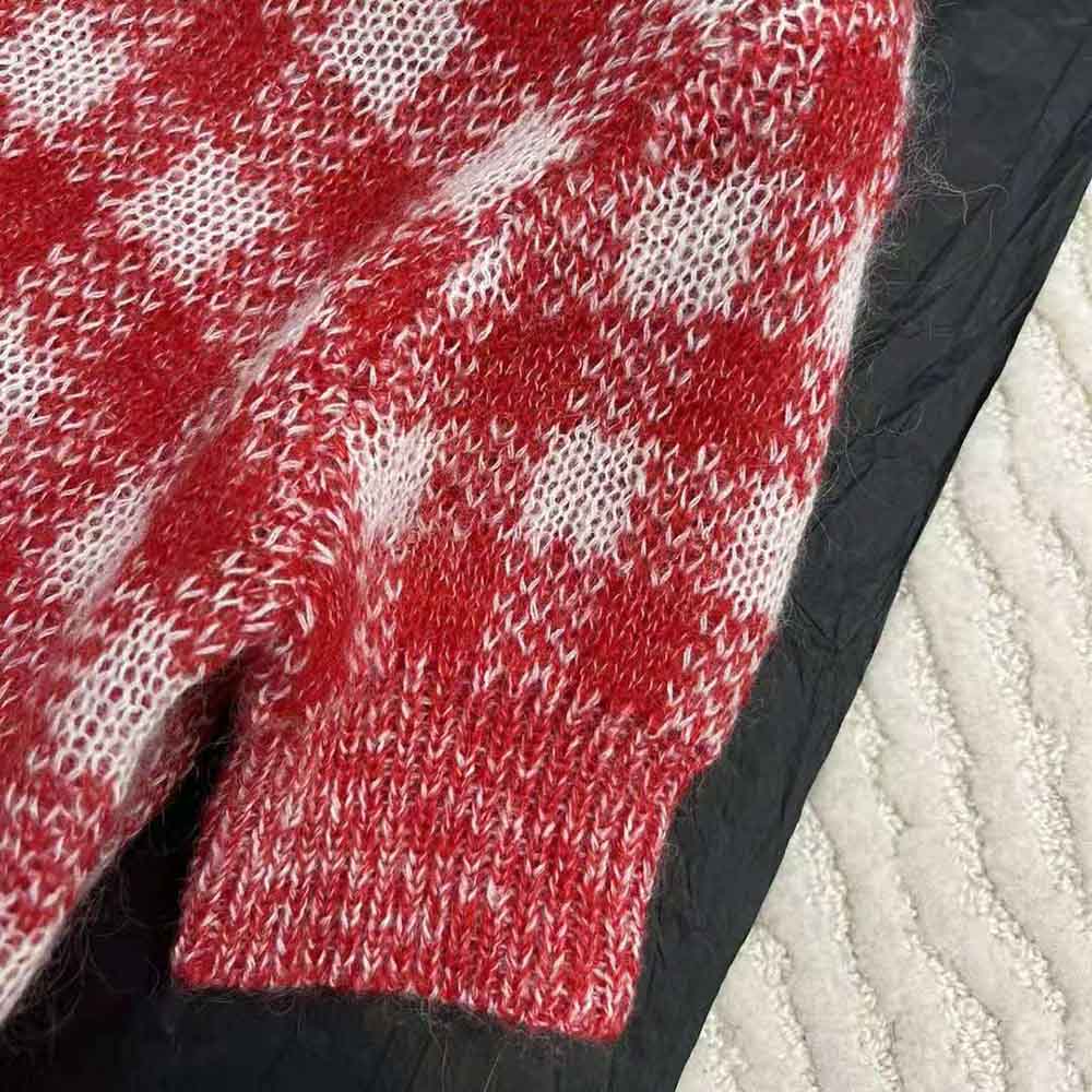 Dior Women Short-Sleeved Sweater Red D-Little Vichy Alpaca