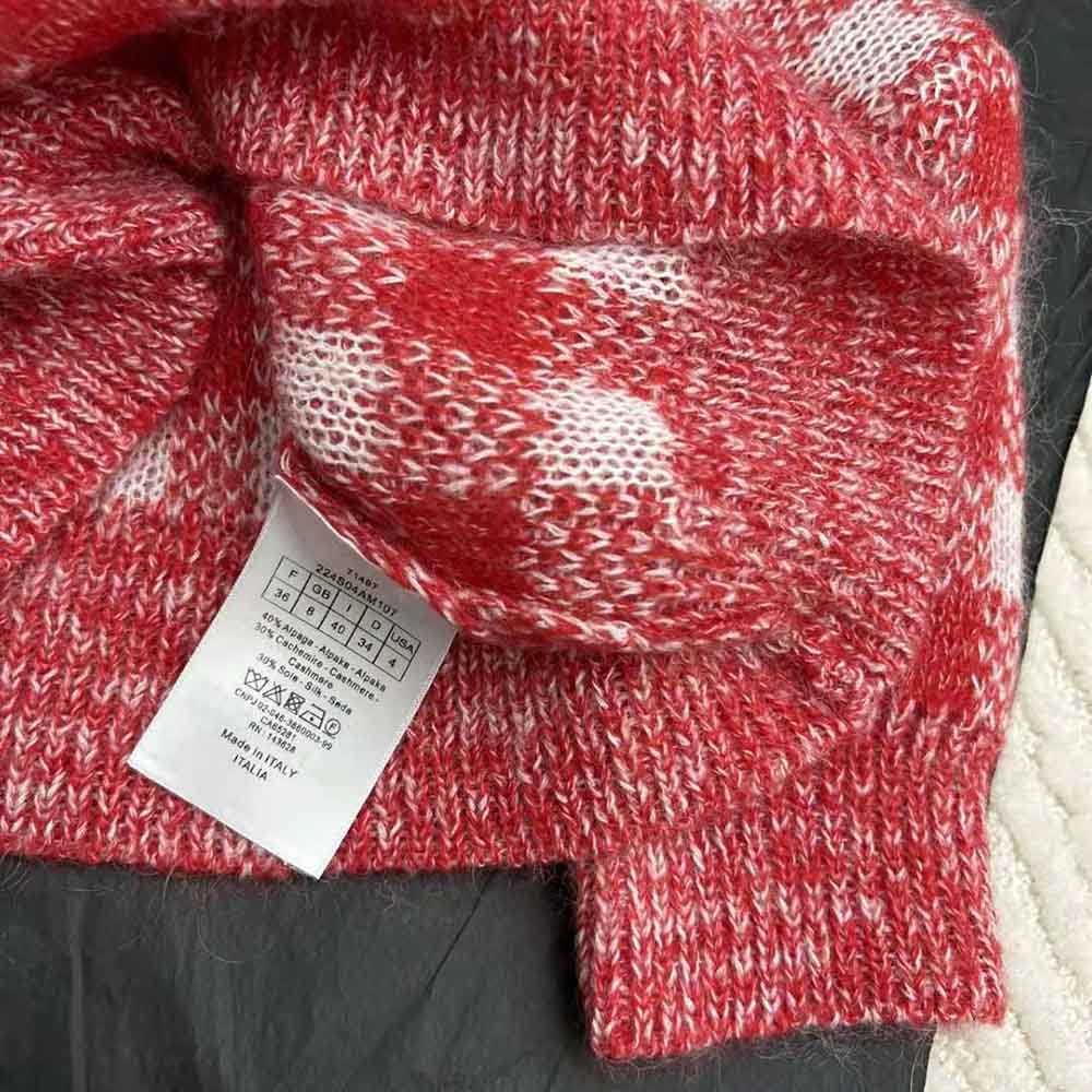 Dior Women Short-Sleeved Sweater Red D-Little Vichy Alpaca