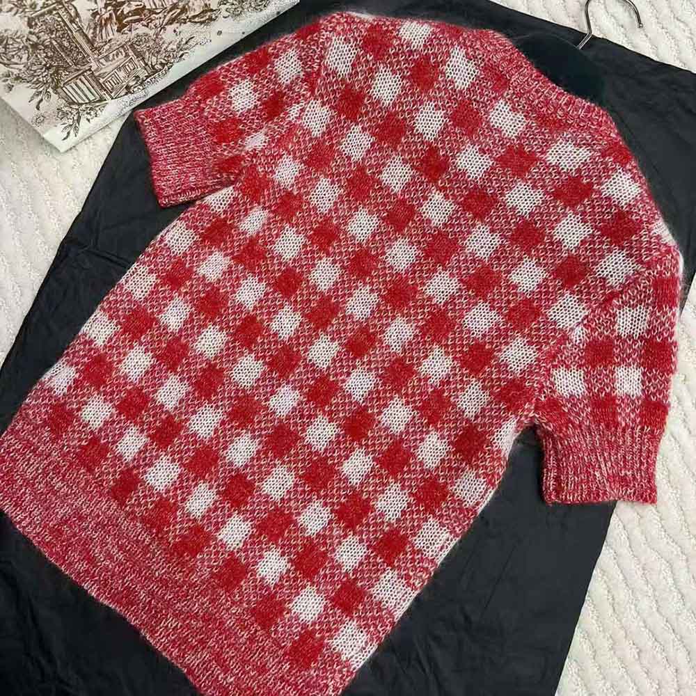 Dior Women Short-Sleeved Sweater Red D-Little Vichy Alpaca