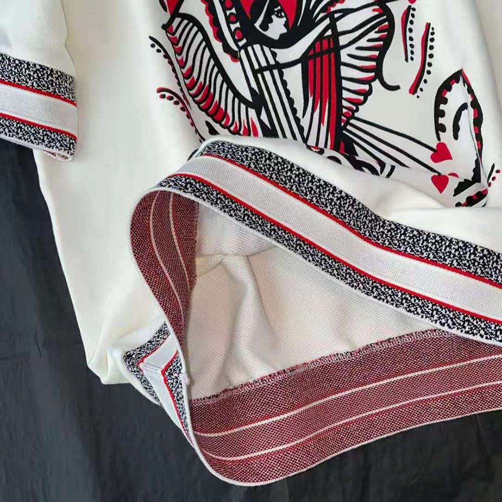 Dior Women Short-Sleeved Sweatshirt White Cotton Jersey with Multicolor Cupidon Motif