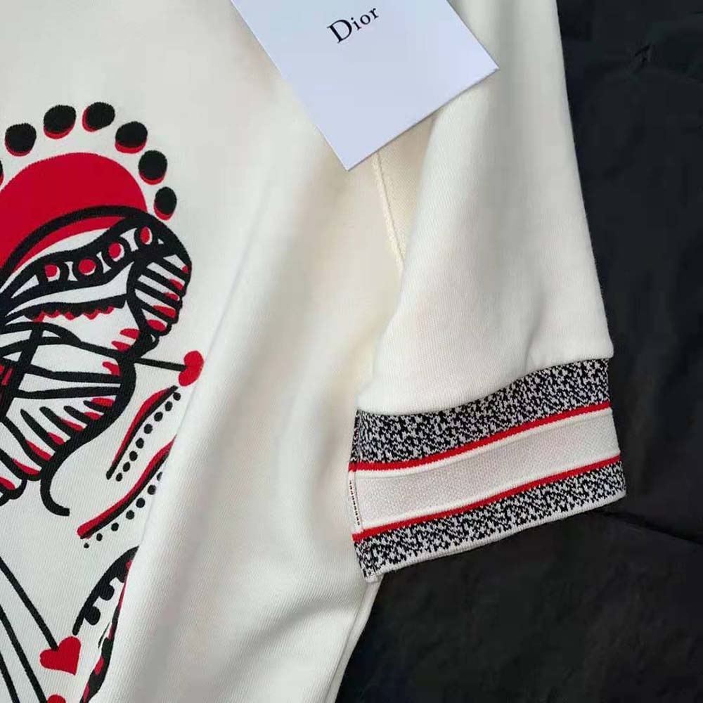 Dior Women Short-Sleeved Sweatshirt White Cotton Jersey with Multicolor Cupidon Motif