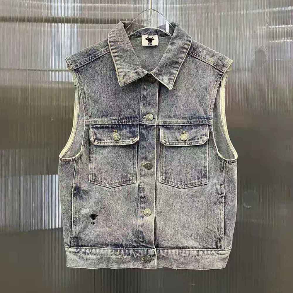 Dior Women Sleeveless Jacket Blue Cotton Denim