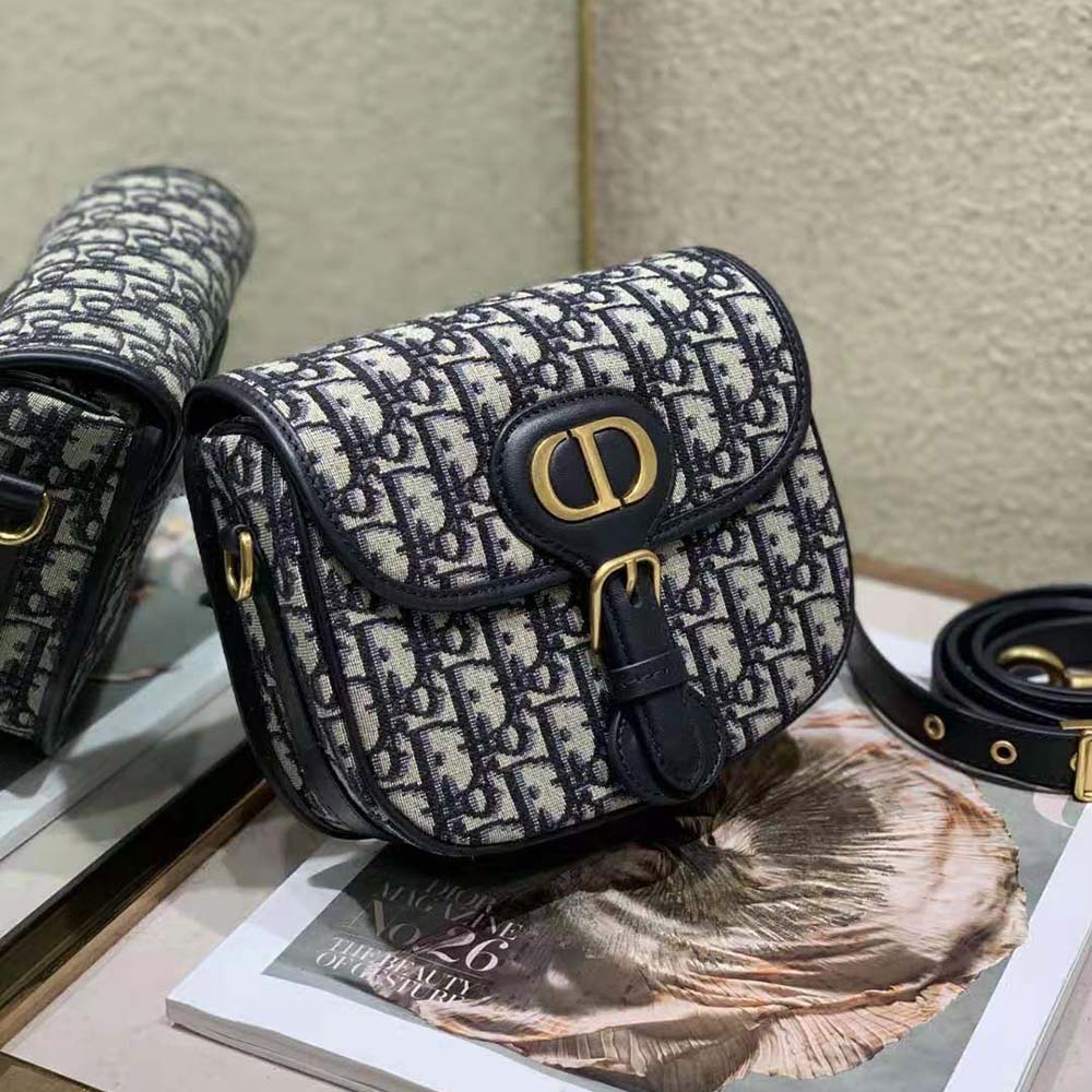 Dior Women Small Dior Bobby Bag Blue Dior Oblique Jacquard