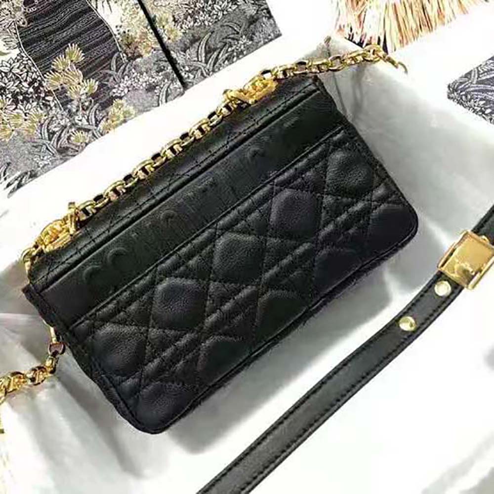 Dior Women Small Dior Caro Bag Lvory Supple Cannage Calfskin-Black