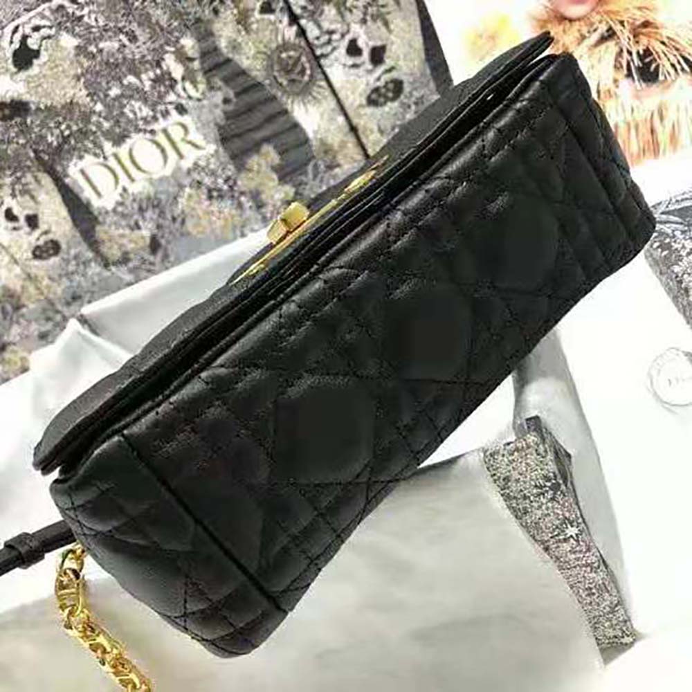 Dior Women Small Dior Caro Bag Lvory Supple Cannage Calfskin-Black