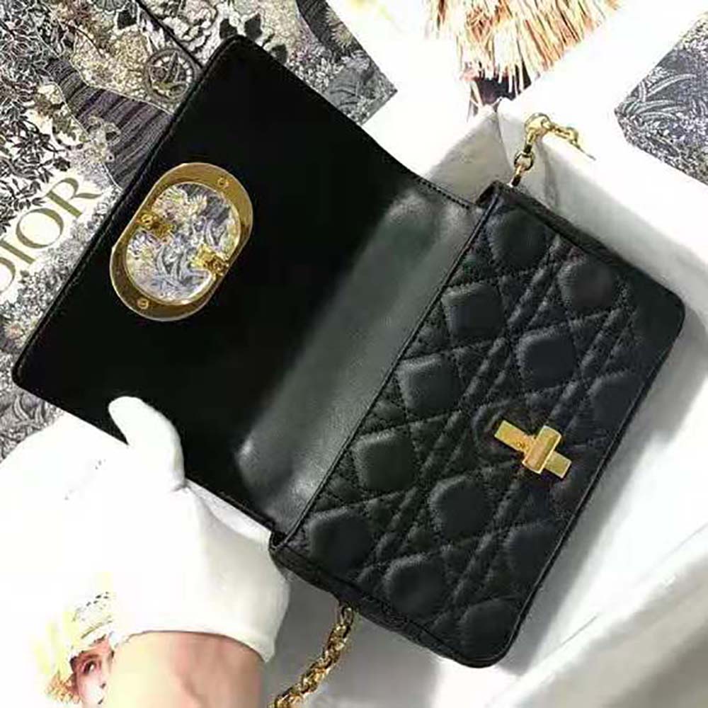 Dior Women Small Dior Caro Bag Lvory Supple Cannage Calfskin-Black