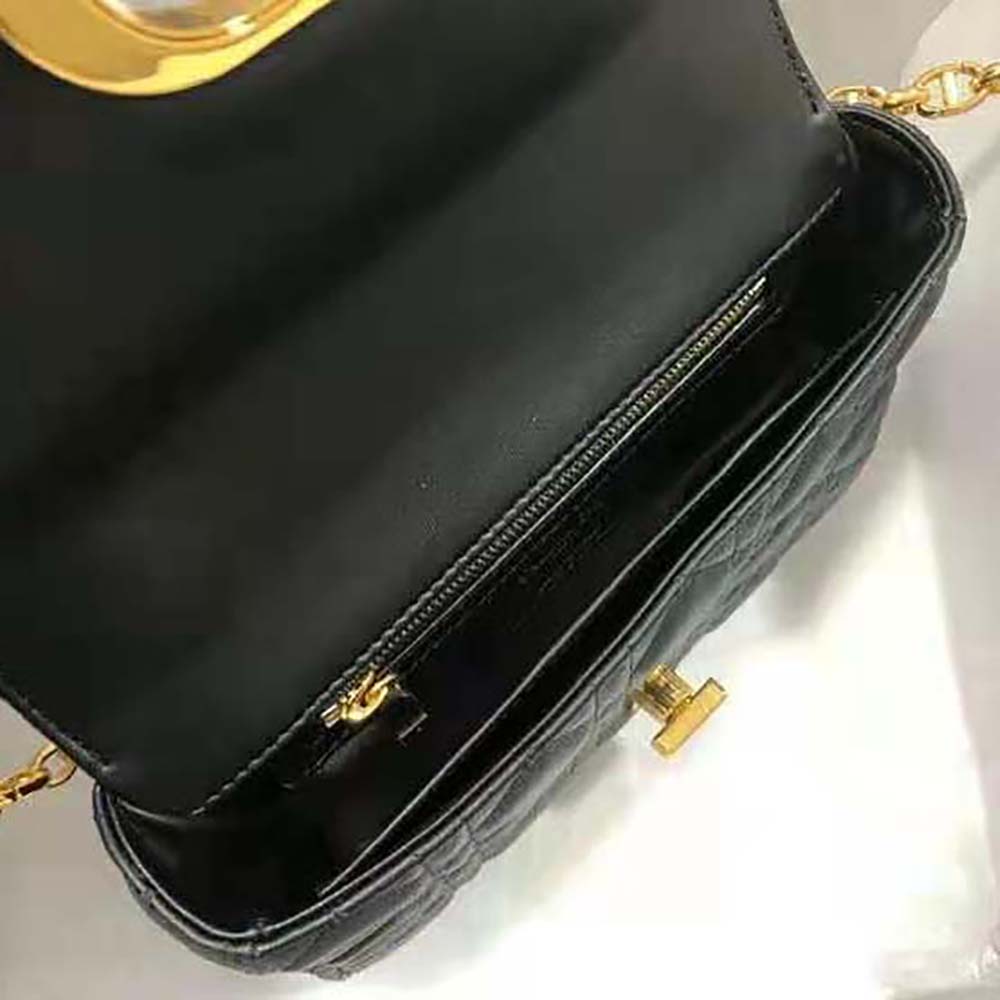 Dior Women Small Dior Caro Bag Lvory Supple Cannage Calfskin-Black