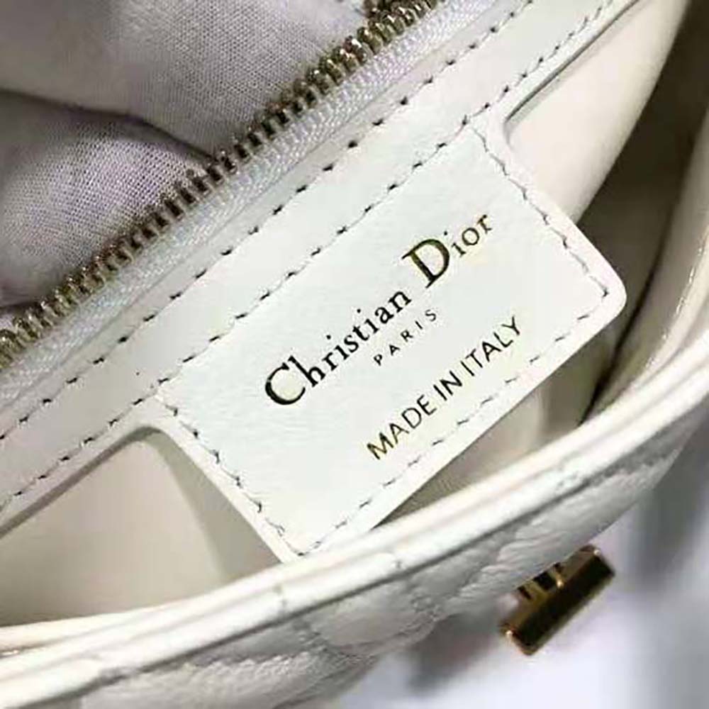 Dior Women Small Dior Caro Bag Lvory Supple Cannage Calfskin-White
