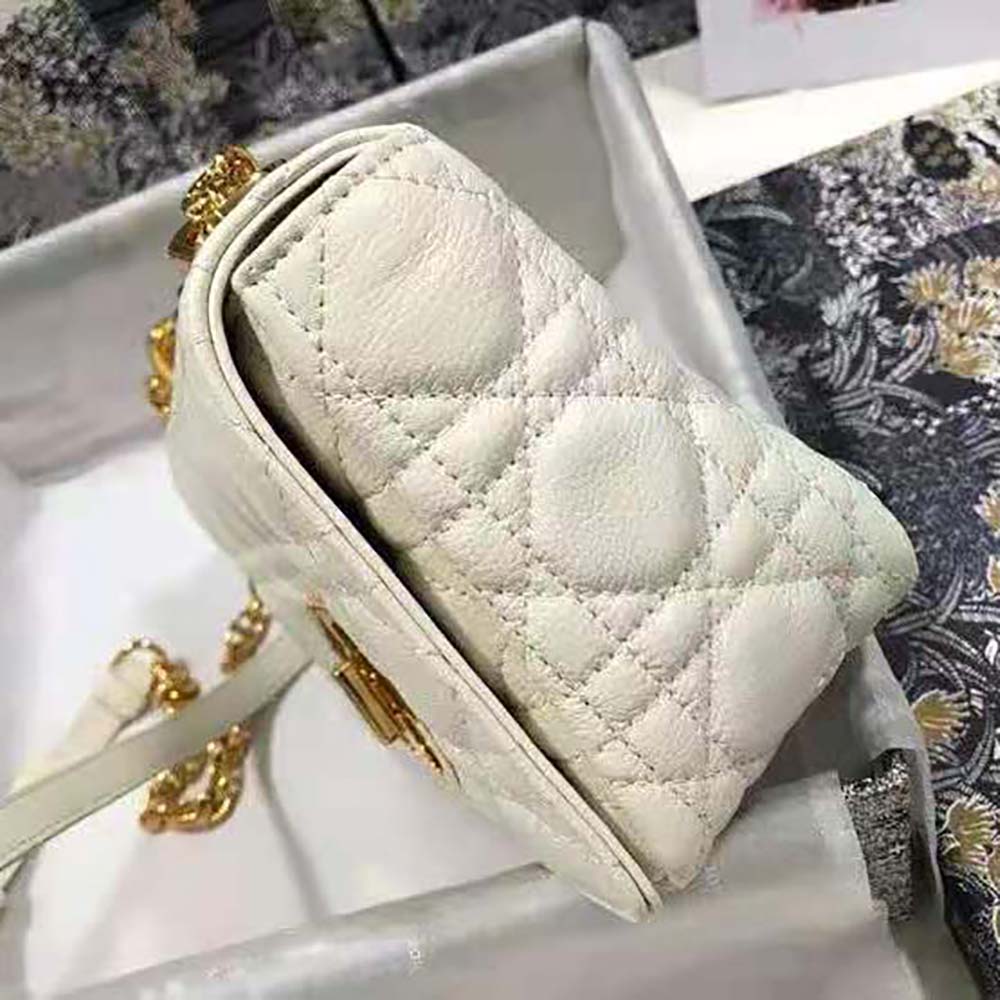 Dior Women Small Dior Caro Bag Lvory Supple Cannage Calfskin-White