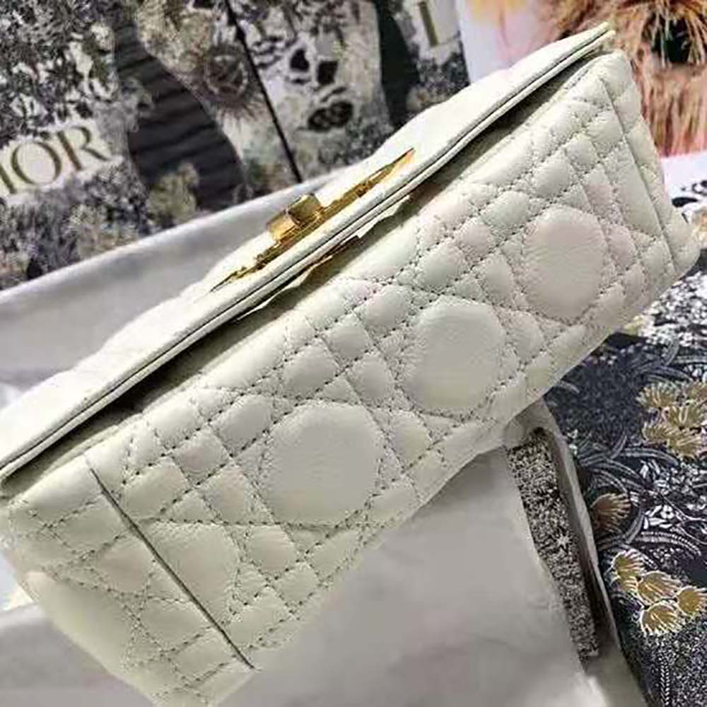 Dior Women Small Dior Caro Bag Lvory Supple Cannage Calfskin-White