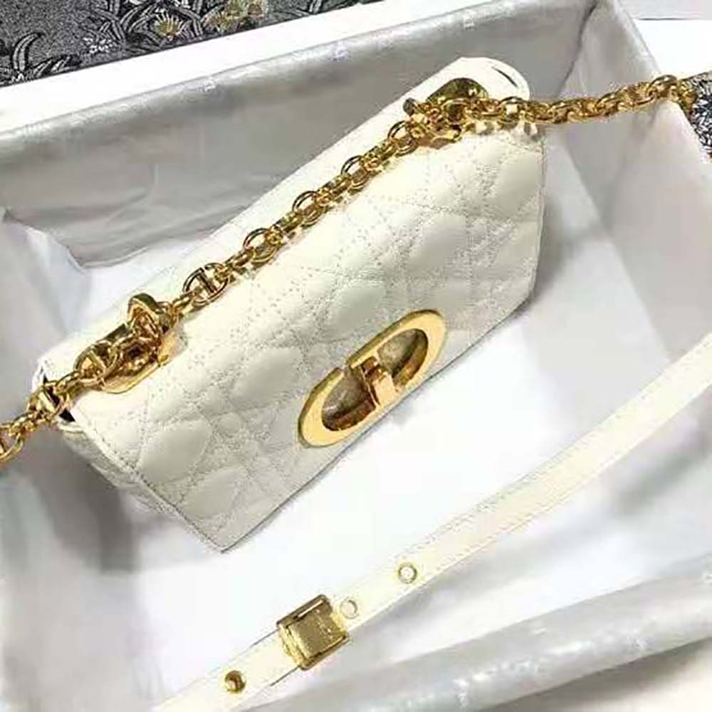 Dior Women Small Dior Caro Bag Lvory Supple Cannage Calfskin-White