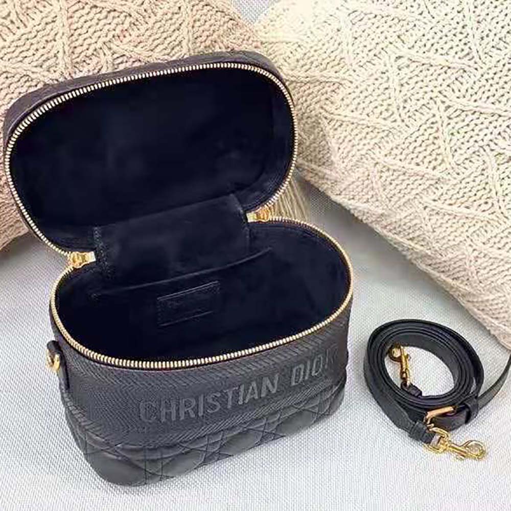 Dior Women Small Diortravel Vanity Case Cannage Lambskin-Black