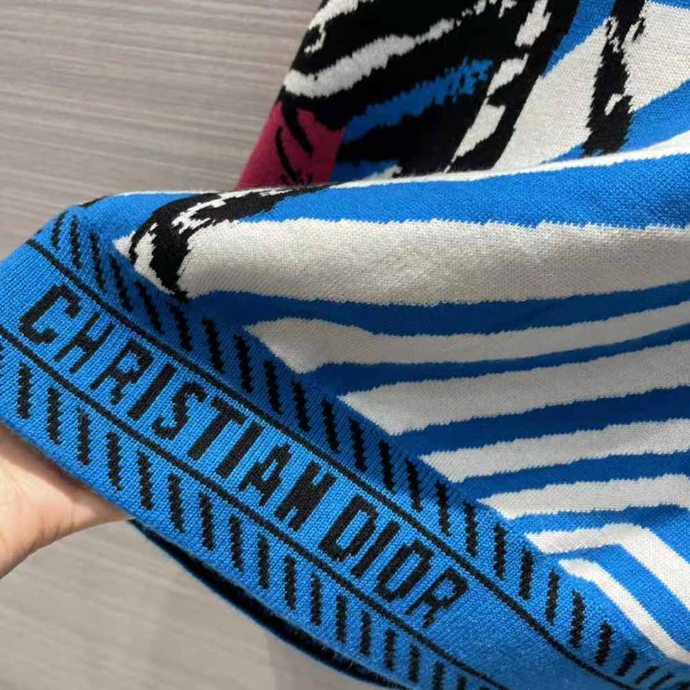 Dior Women Sweater Bright Blue and Pink D-Jungle Pop Double-Sided Technical Cashmere