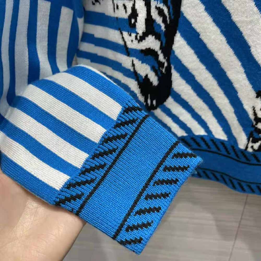 Dior Women Sweater Bright Blue and Pink D-Jungle Pop Double-Sided Technical Cashmere