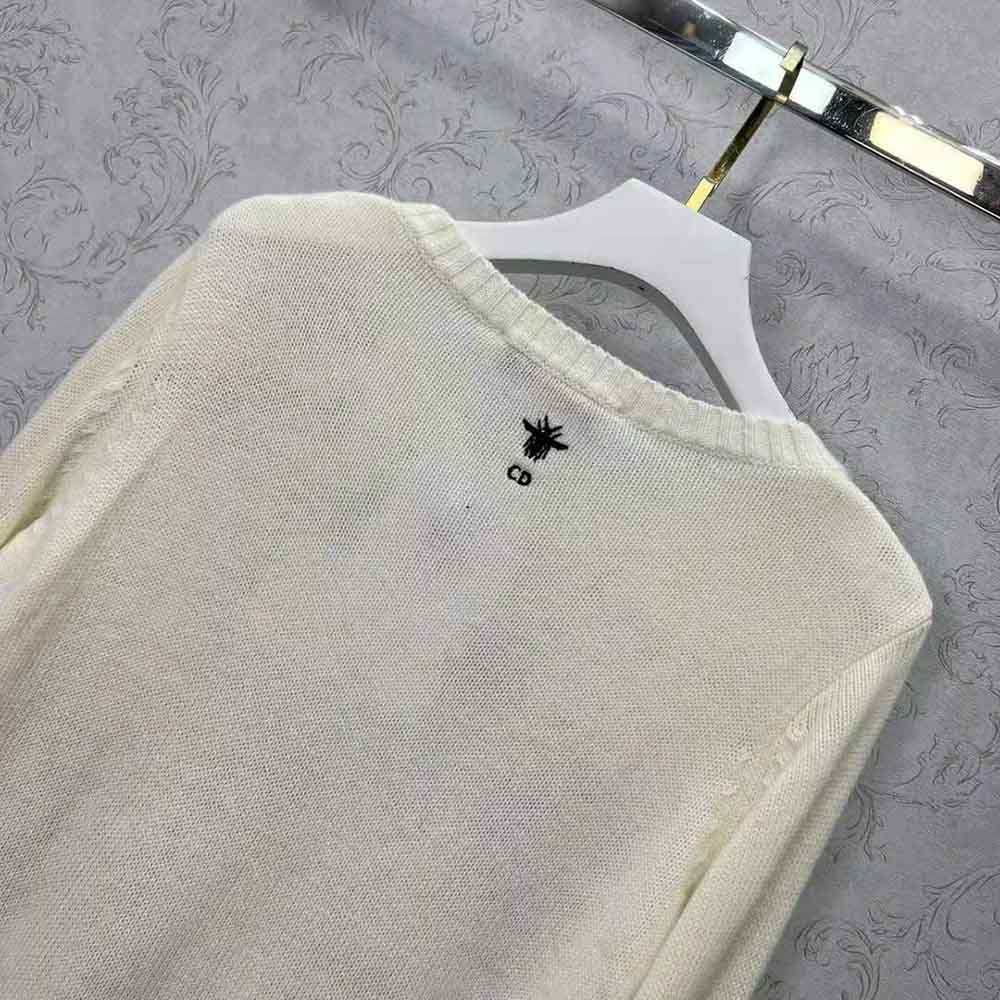 Dior Women Sweater White Cashmere with Multicolor Butterfly Motif