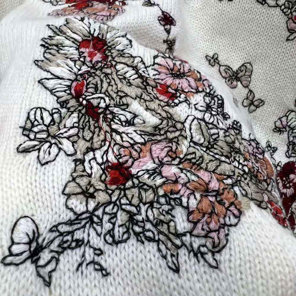 Dior Women Sweater White Cashmere with Multicolor Butterfly Motif