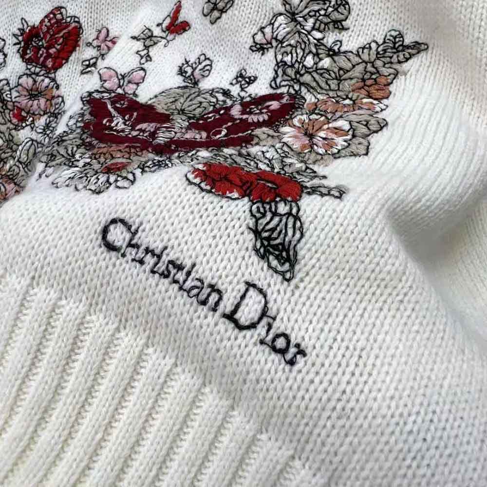 Dior Women Sweater White Cashmere with Multicolor Butterfly Motif