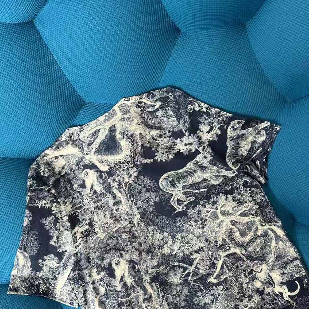 Dior Women T-shirt Navy Blue Toile De Jouy Cotton and Linen Jersey