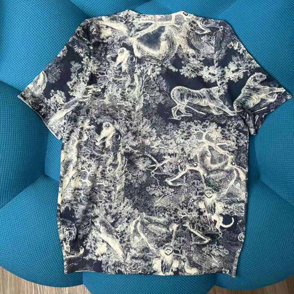 Dior Women T-shirt Navy Blue Toile De Jouy Cotton and Linen Jersey