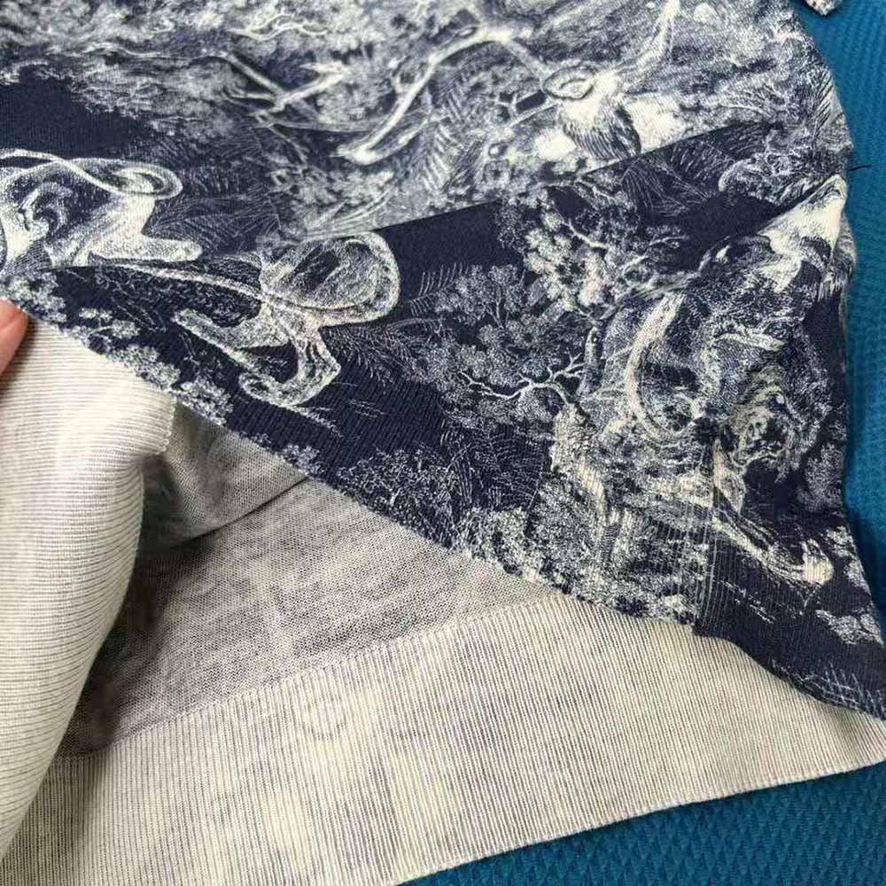 Dior Women T-shirt Navy Blue Toile De Jouy Cotton and Linen Jersey