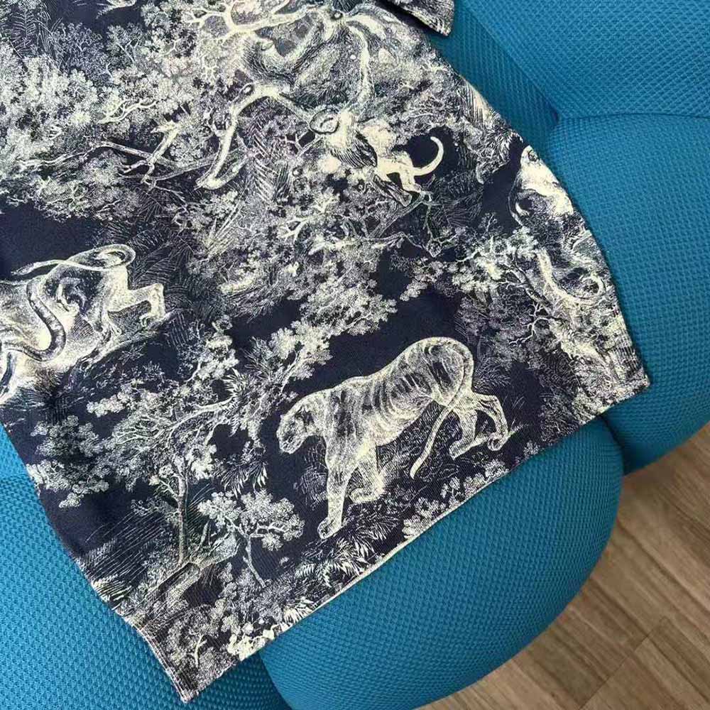 Dior Women T-shirt Navy Blue Toile De Jouy Cotton and Linen Jersey