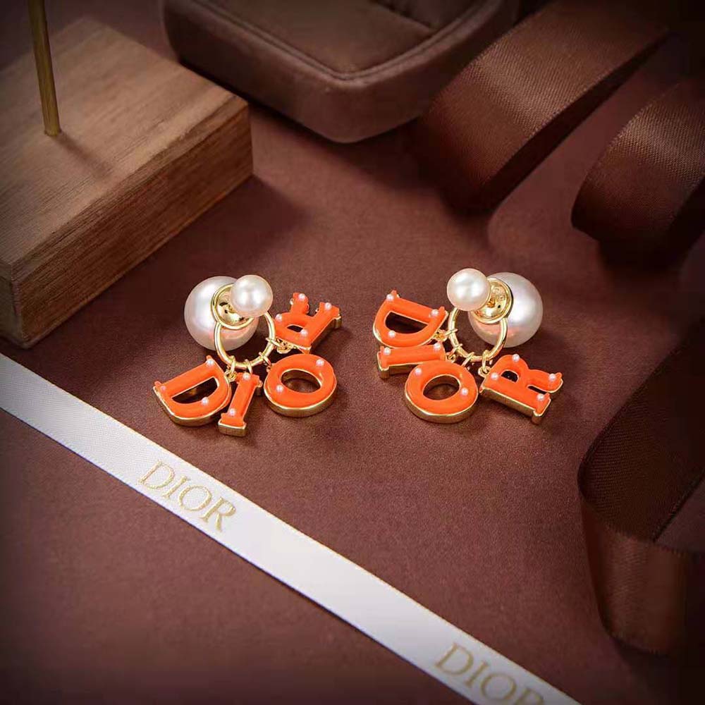 Dior Women Tribales Earring Gold-Finish Metal and White Resin Pearls
