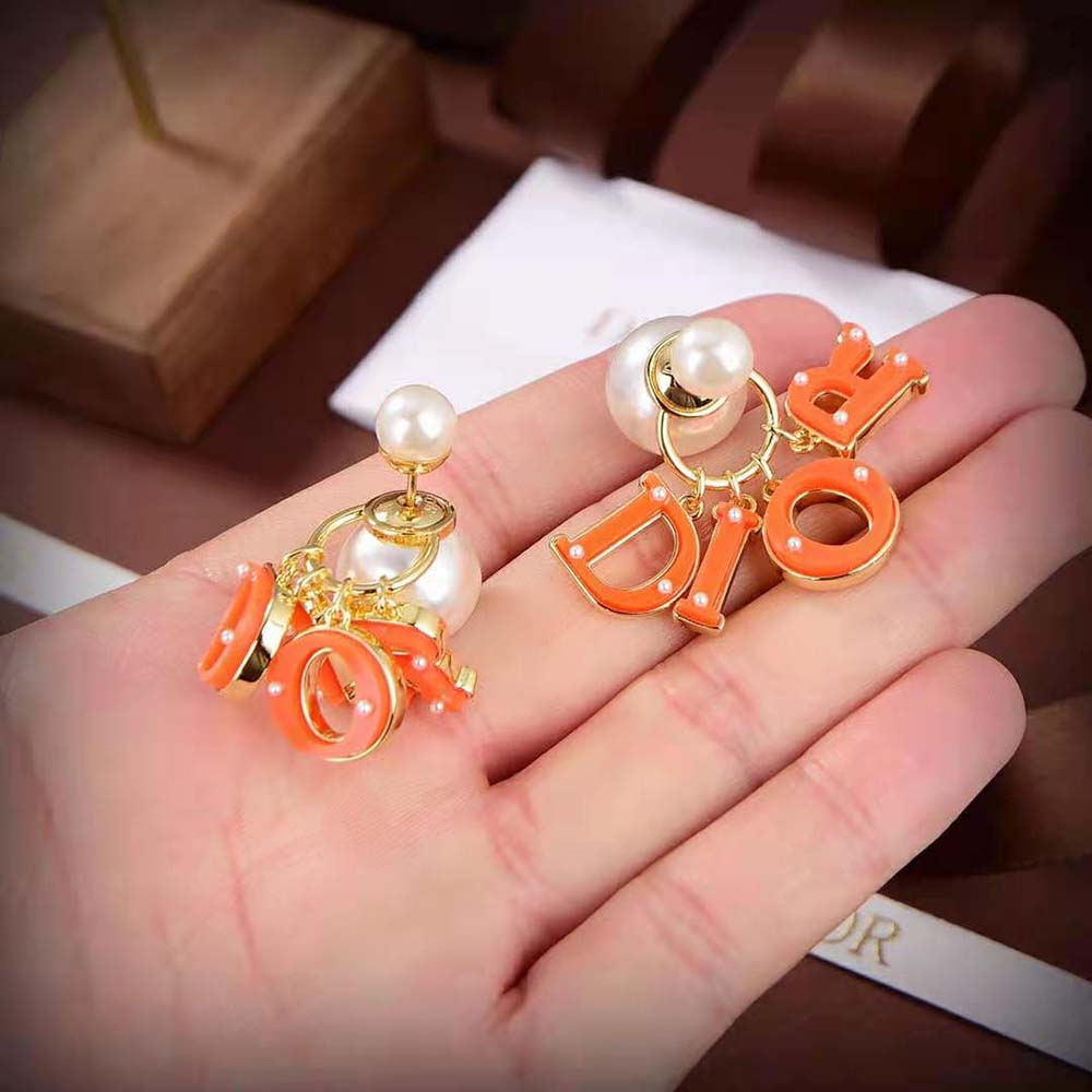 Dior Women Tribales Earring Gold-Finish Metal and White Resin Pearls