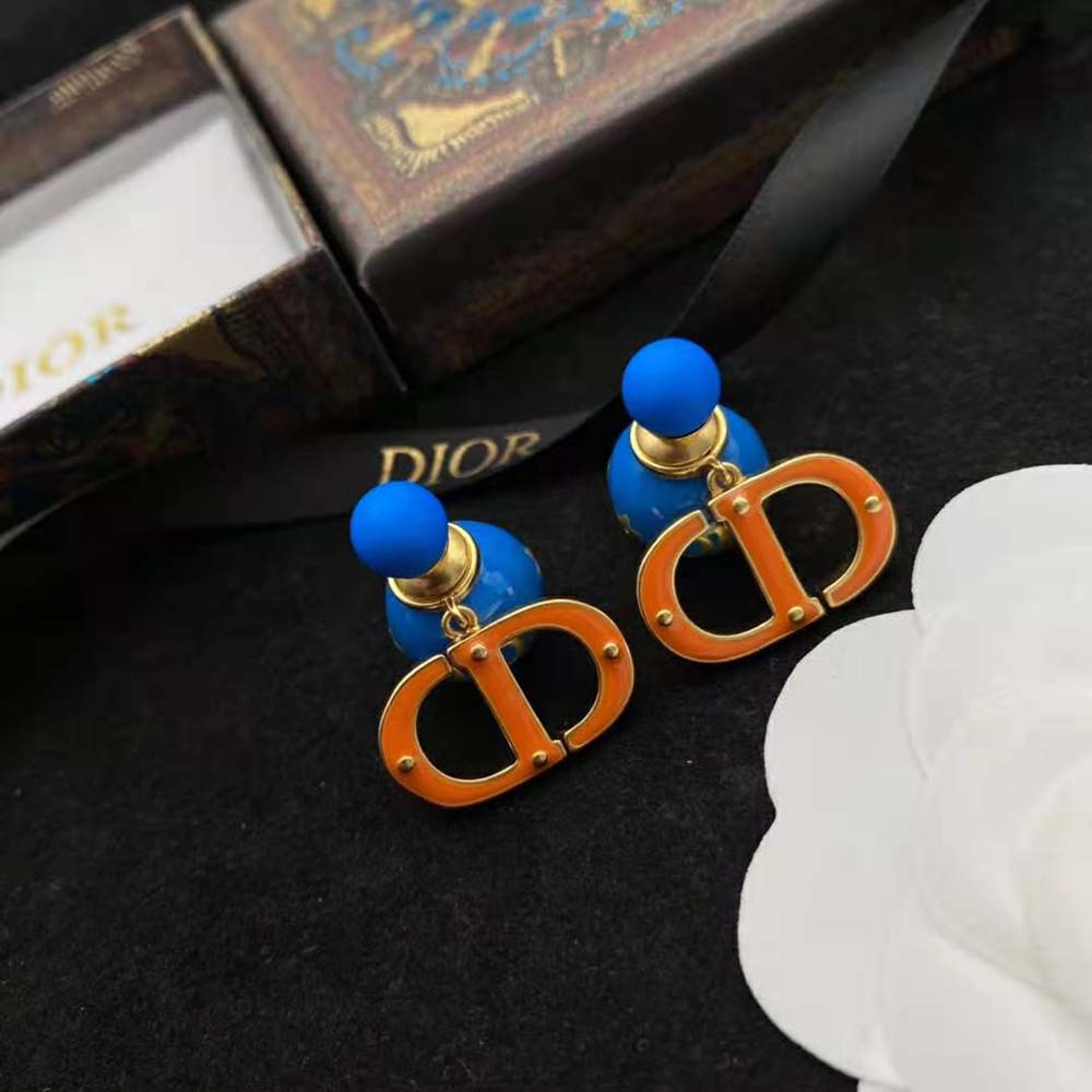 Dior Women Tribales Earring Gold-Finish Metal with Fluorescent Blue Lacquer