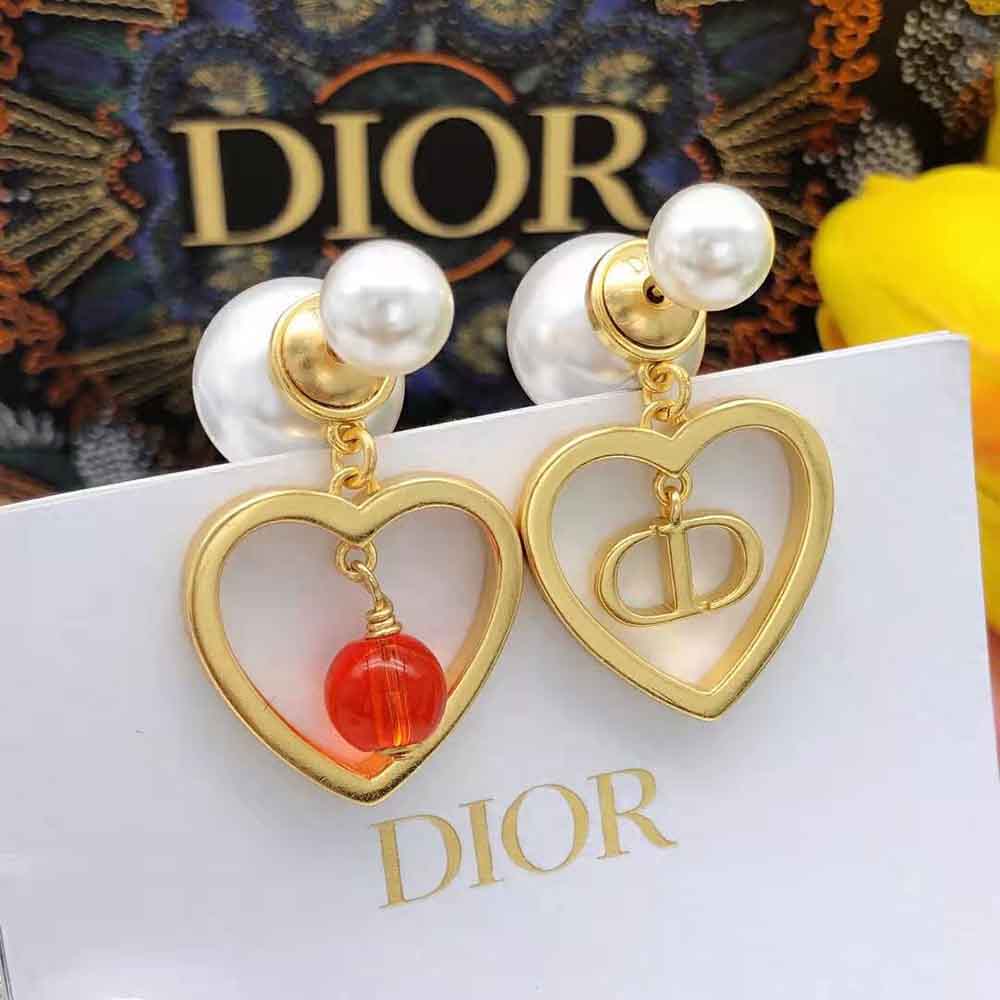 Dior Women Tribales Earrings Gold-Finish Metal with White Resin Pearls