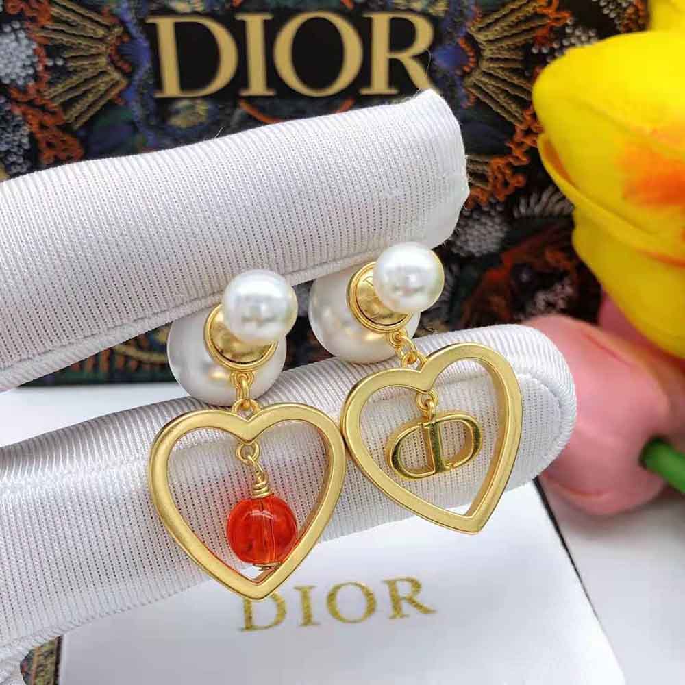 Dior Women Tribales Earrings Gold-Finish Metal with White Resin Pearls