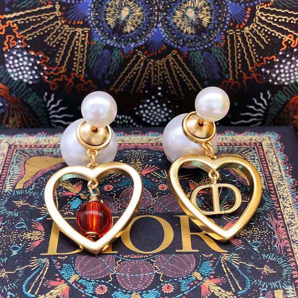 Dior Women Tribales Earrings Gold-Finish Metal with White Resin Pearls