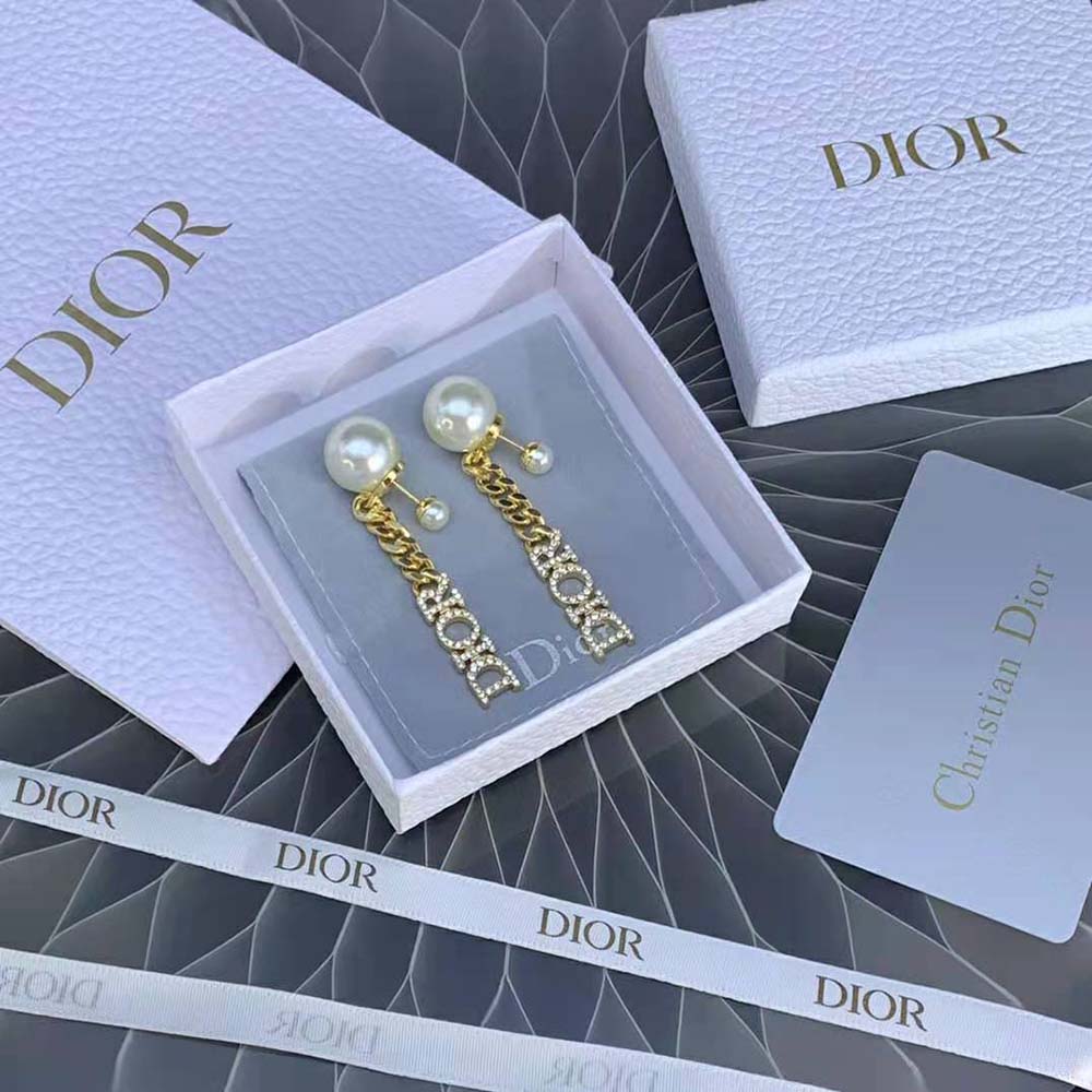 Dior Women Tribales Earrings Gold-Finish Metal with White Resin Pearls