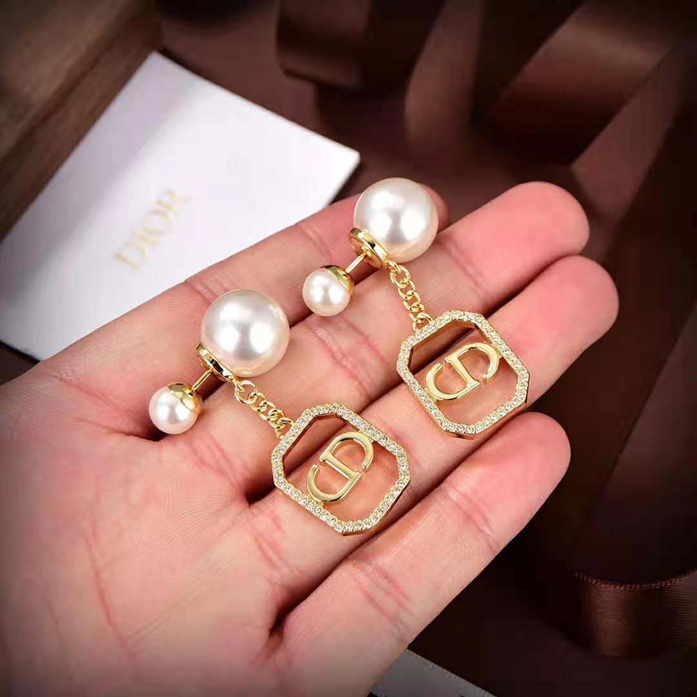 Dior Women Tribales Earrings Gold-Finish Metal with White Resin Pearls