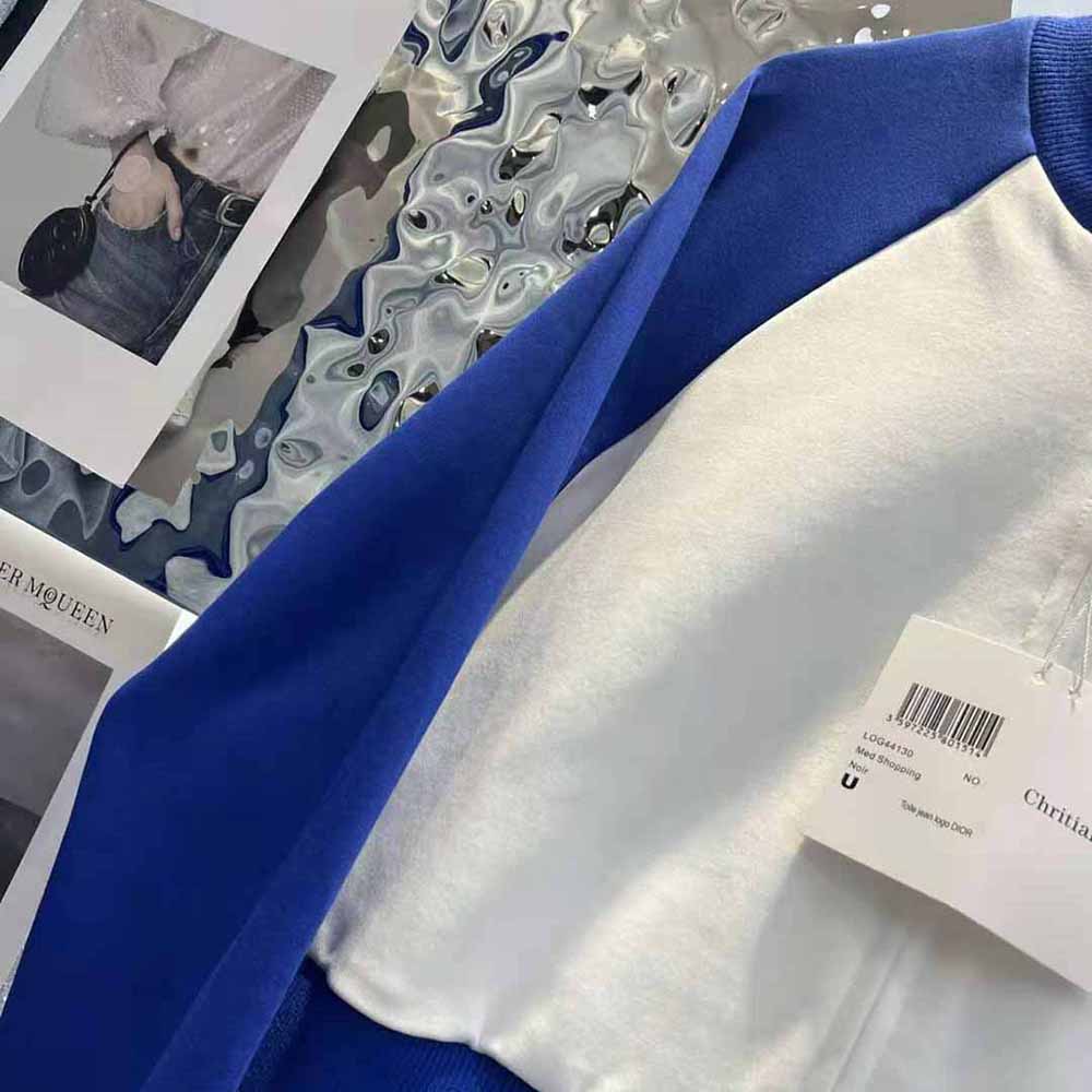 Dior Women Vibe Bomber Jacket Fluorescent Blue and White Technical Cashmere Jacquard
