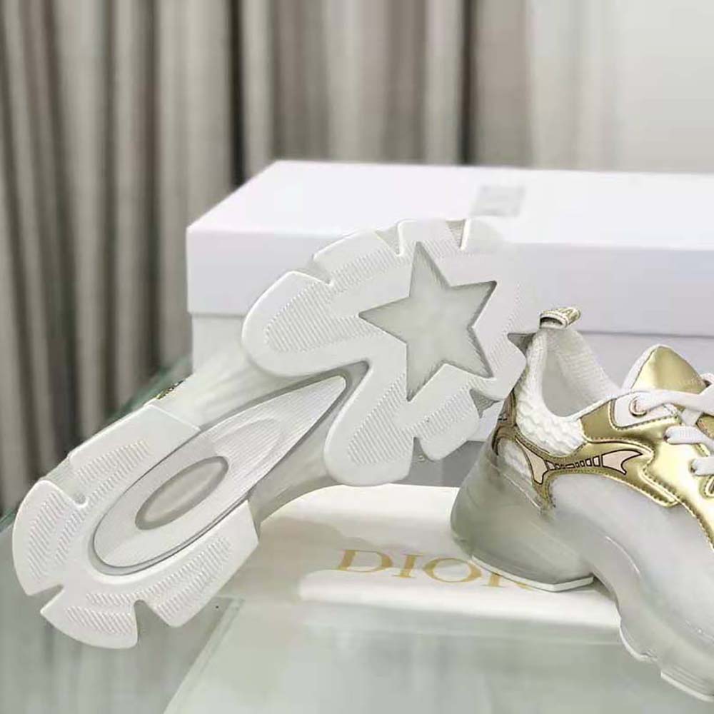 Dior Women Vibe Sneaker White Mesh and Gold-Tone Leather