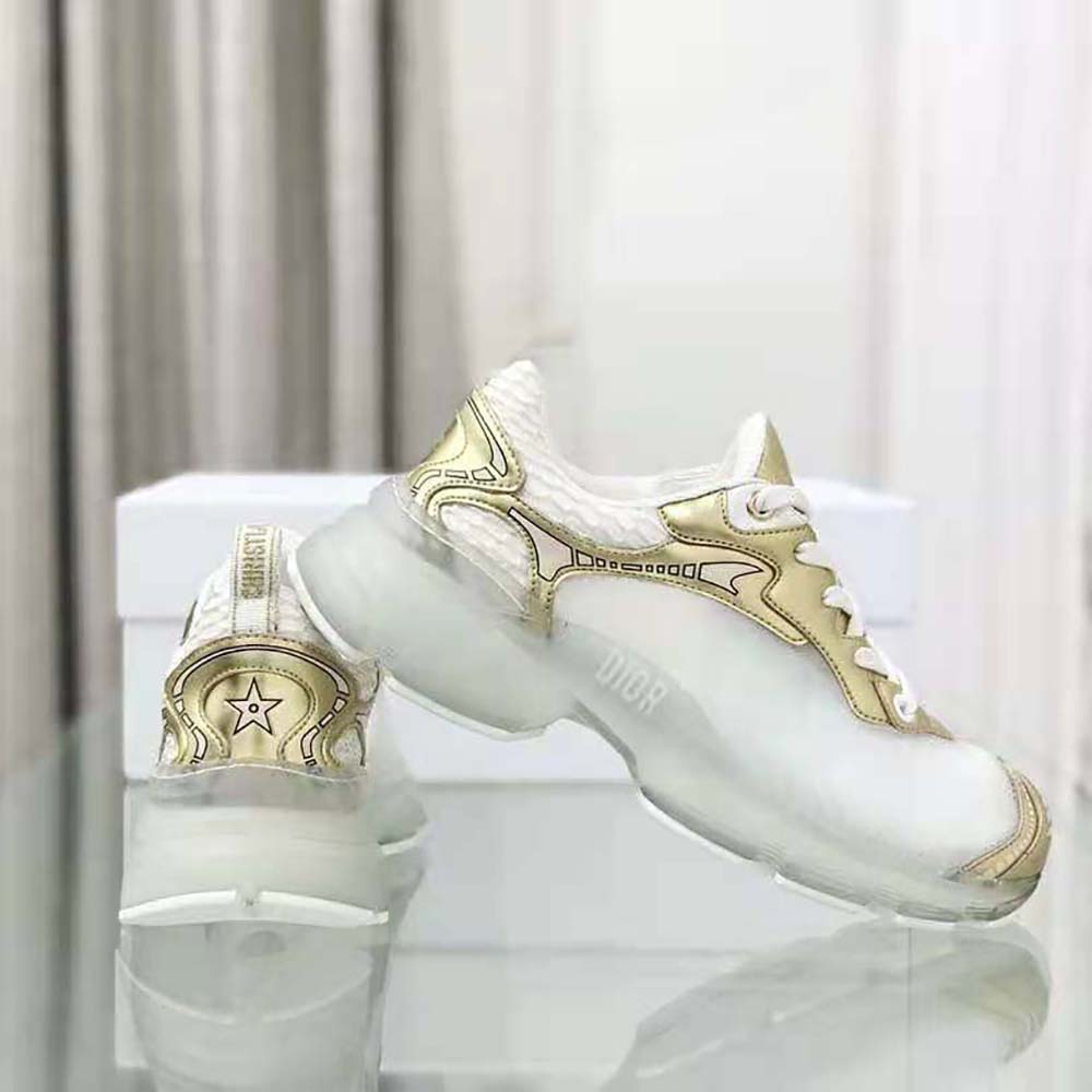Dior Women Vibe Sneaker White Mesh and Gold-Tone Leather