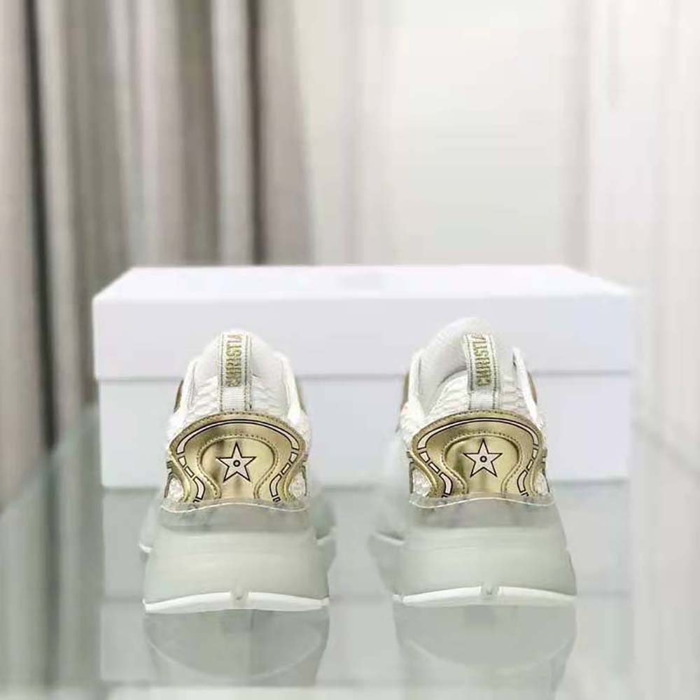 Dior Women Vibe Sneaker White Mesh and Gold-Tone Leather
