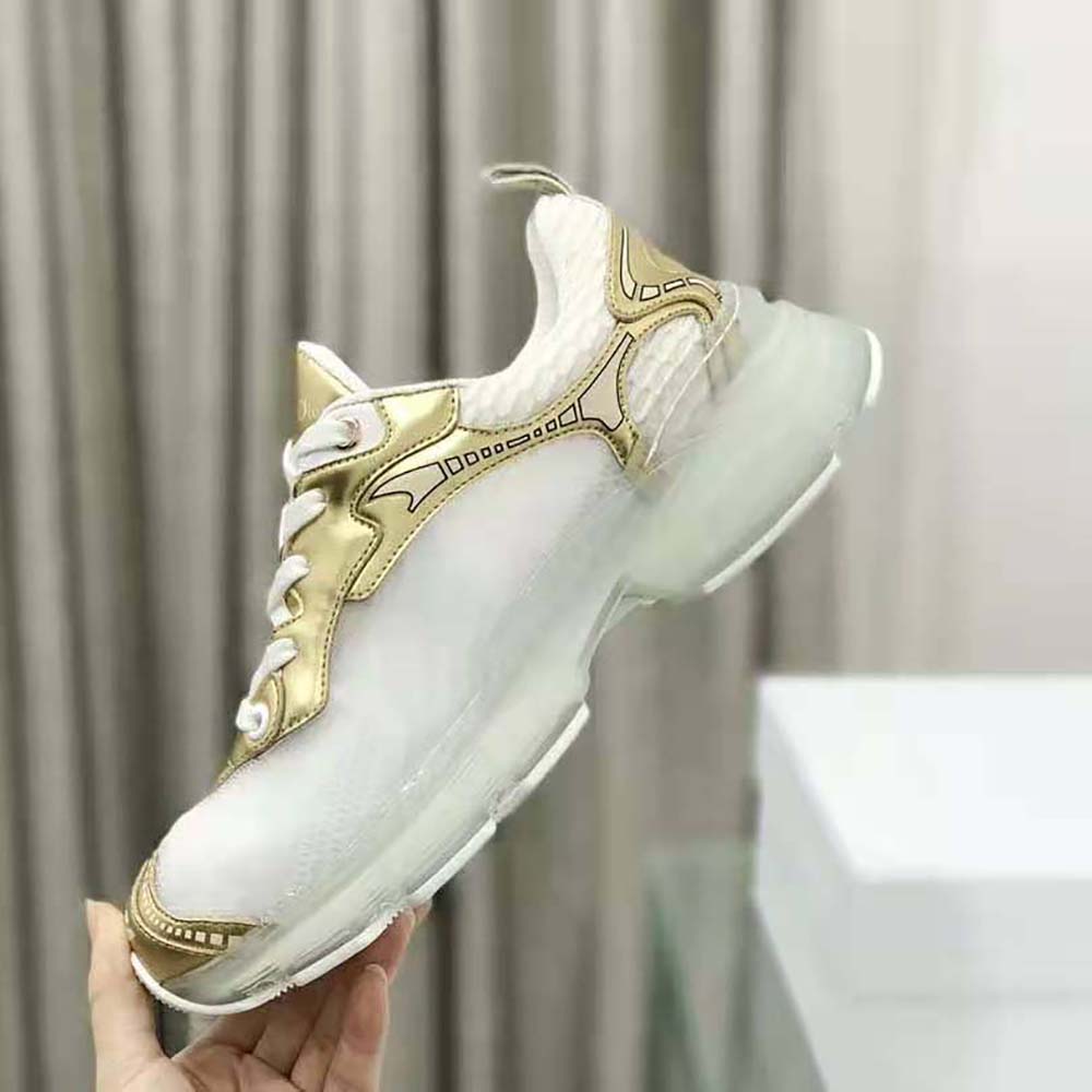 Dior Women Vibe Sneaker White Mesh and Gold-Tone Leather