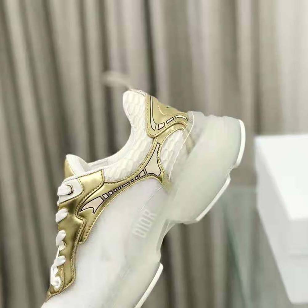 Dior Women Vibe Sneaker White Mesh and Gold-Tone Leather