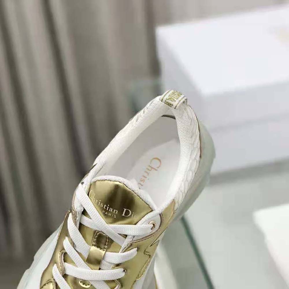 Dior Women Vibe Sneaker White Mesh and Gold-Tone Leather
