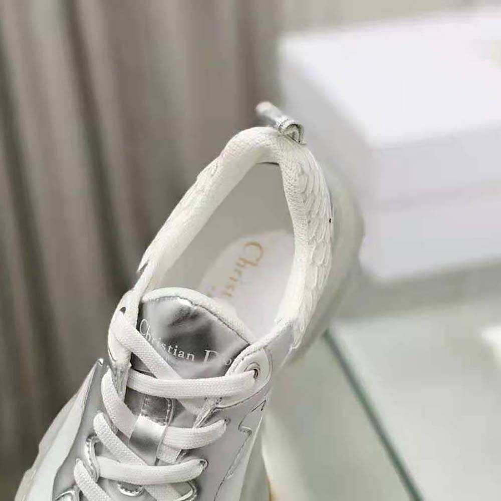Dior Women Vibe Sneaker White Mesh and Silver-Tone Leather