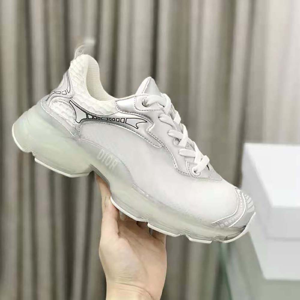 Dior Women Vibe Sneaker White Mesh and Silver-Tone Leather