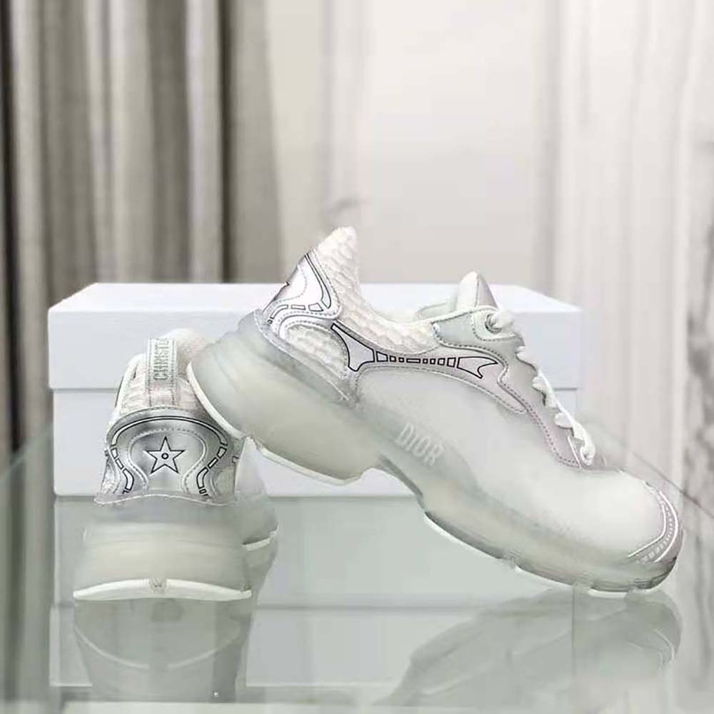 Dior Women Vibe Sneaker White Mesh and Silver-Tone Leather