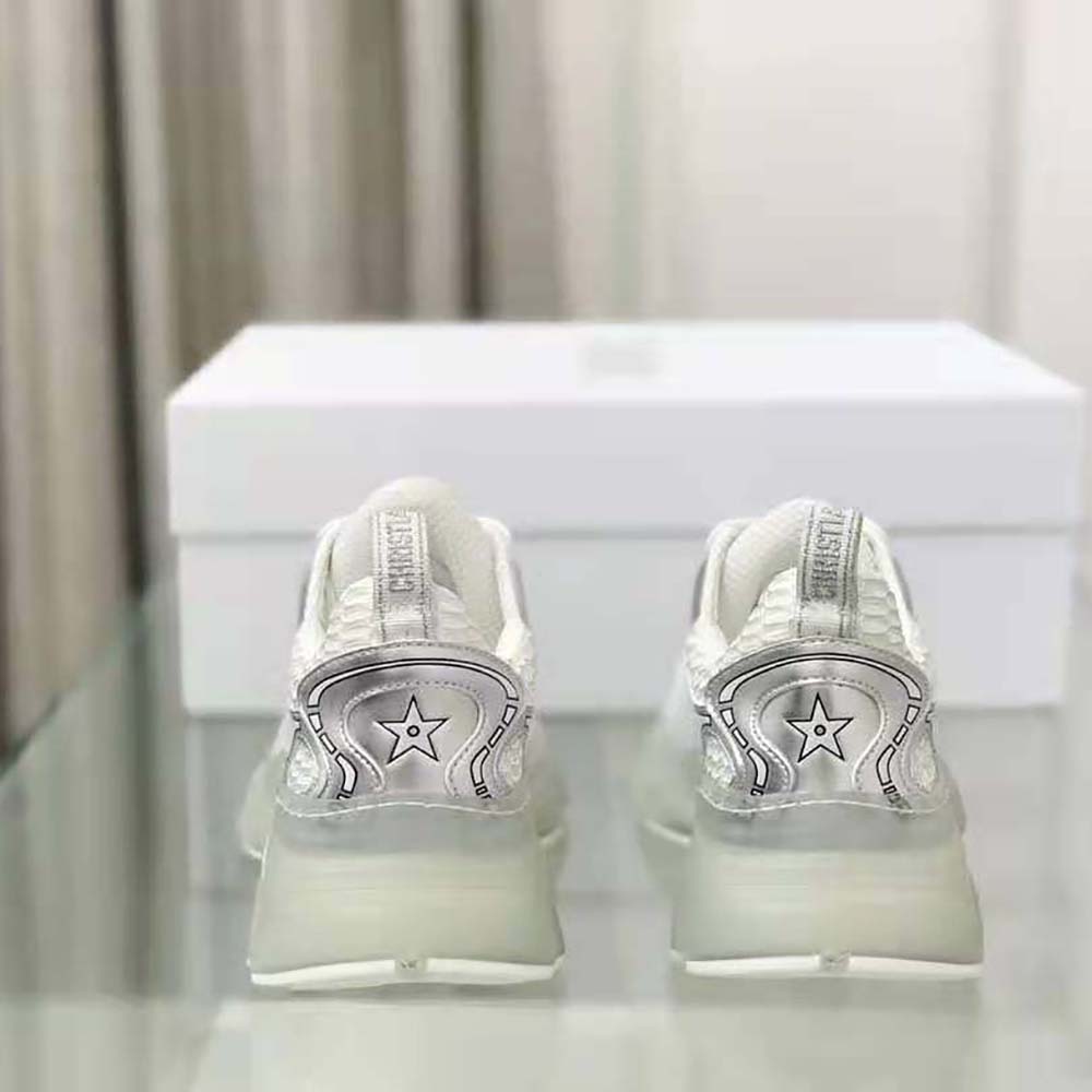 Dior Women Vibe Sneaker White Mesh and Silver-Tone Leather