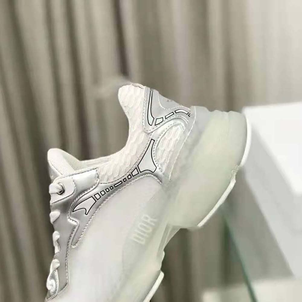 Dior Women Vibe Sneaker White Mesh and Silver-Tone Leather