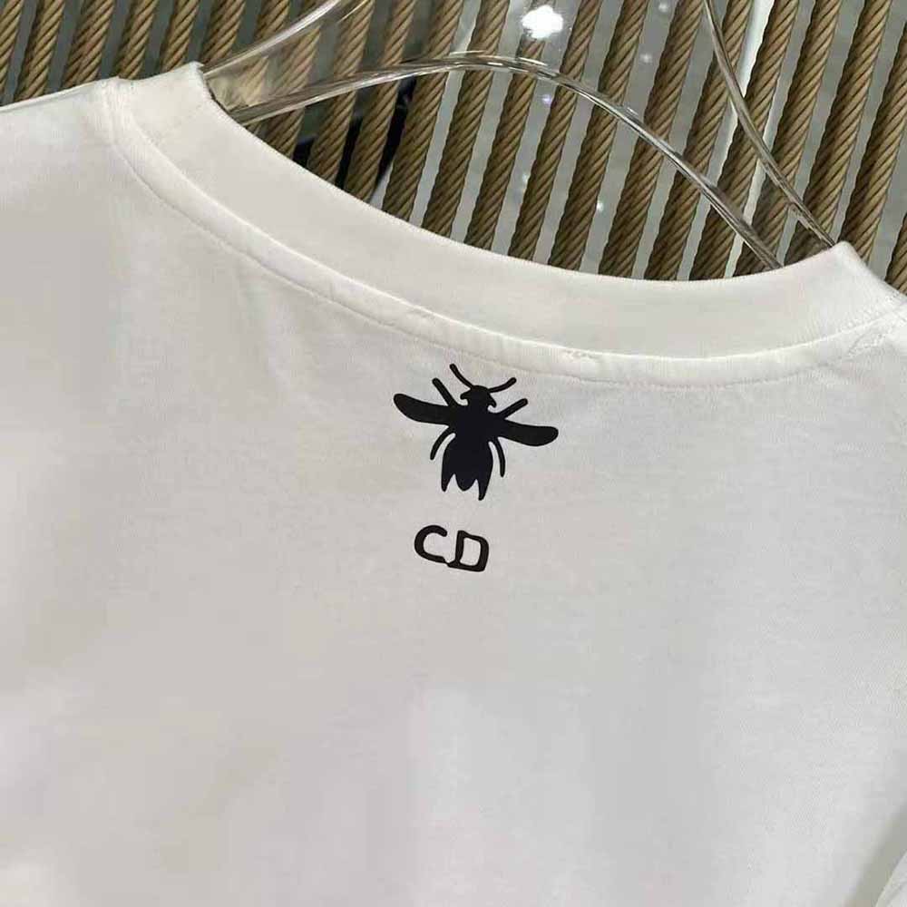 Dior Women Vibe T-shirt Ecru and Fluorescent Blue Cotton Jersey and Linen