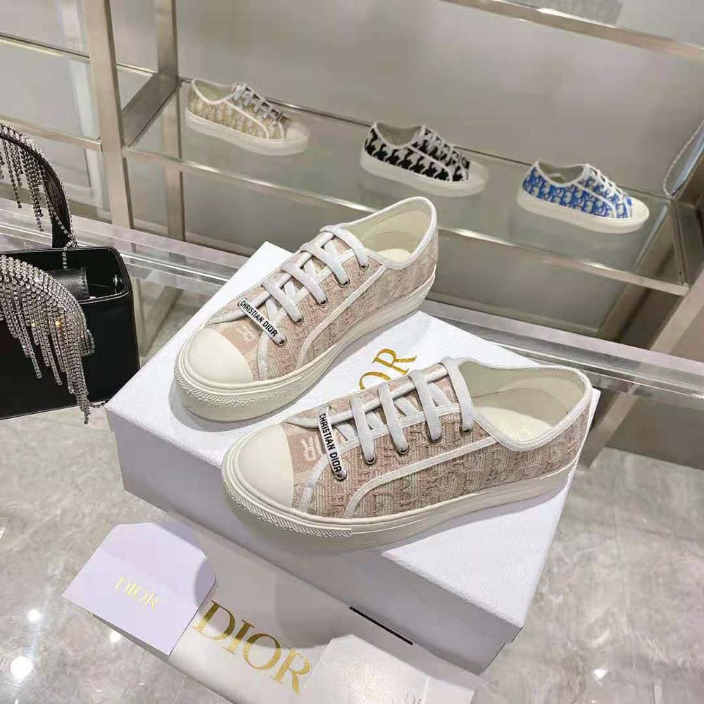 Dior Women Walk N Dior Sneaker Nude Dior Oblique Embroidered Cotton